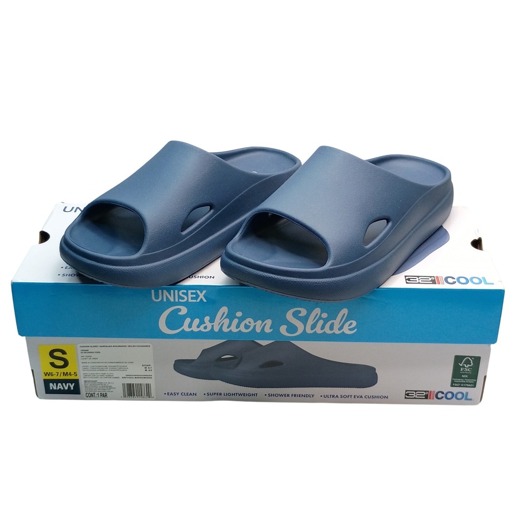 32 Degrees Cool Cushion Slide Women Size 6-7 Navy EVA Foam Sandals